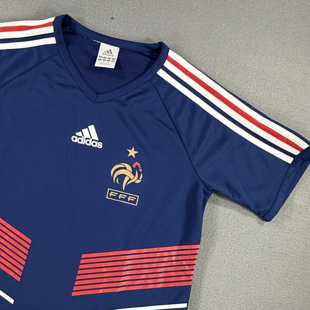 Adidas France Equipe 2009 2010 Soccer Jersey Youth Size L FFF Vintage Blue Shirt